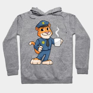 Tiger as a police officer with hat and a drink Hoodie